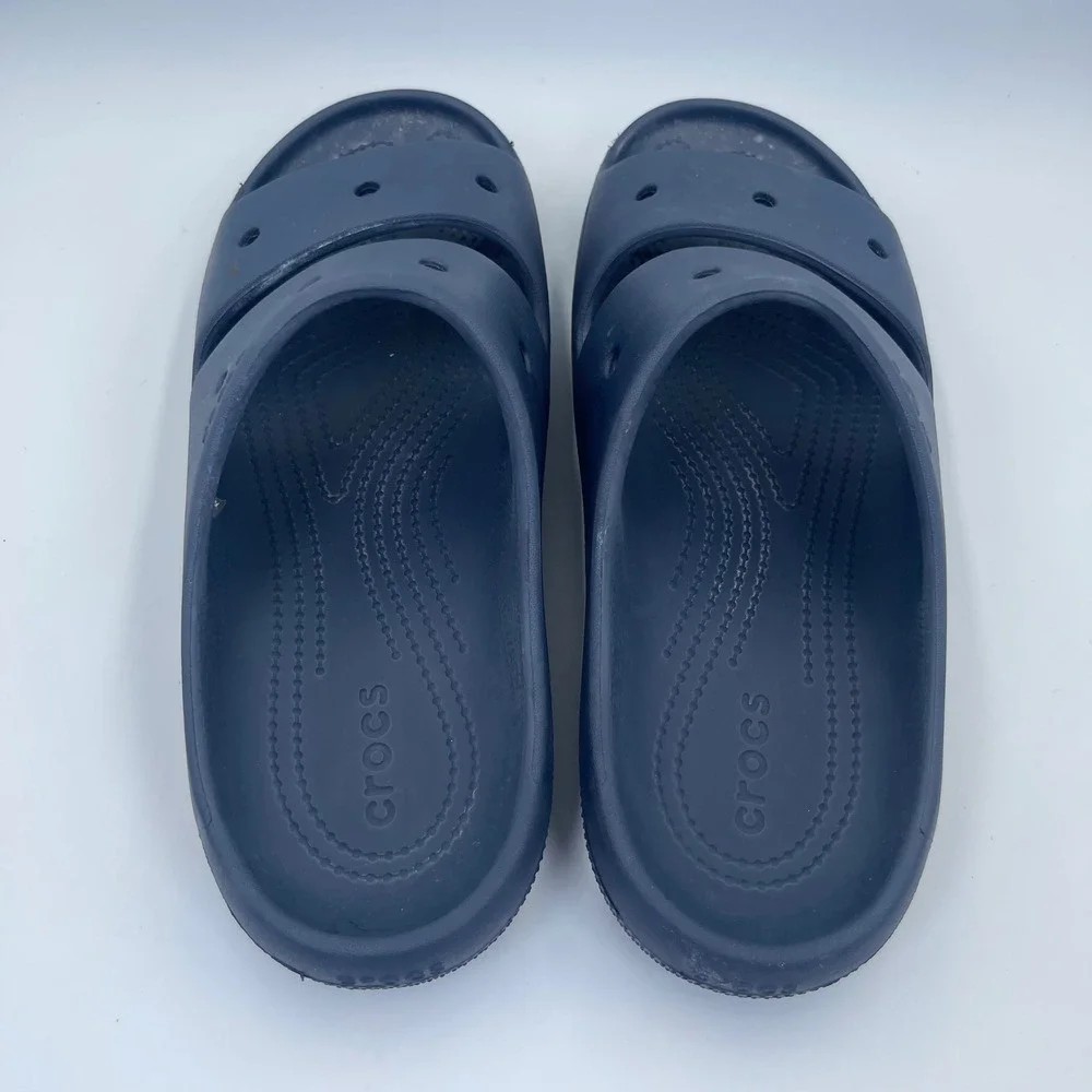 Crocs Classic Double Band Slide Sandals Navy Men's 10 Women's 12 Comfort Casual